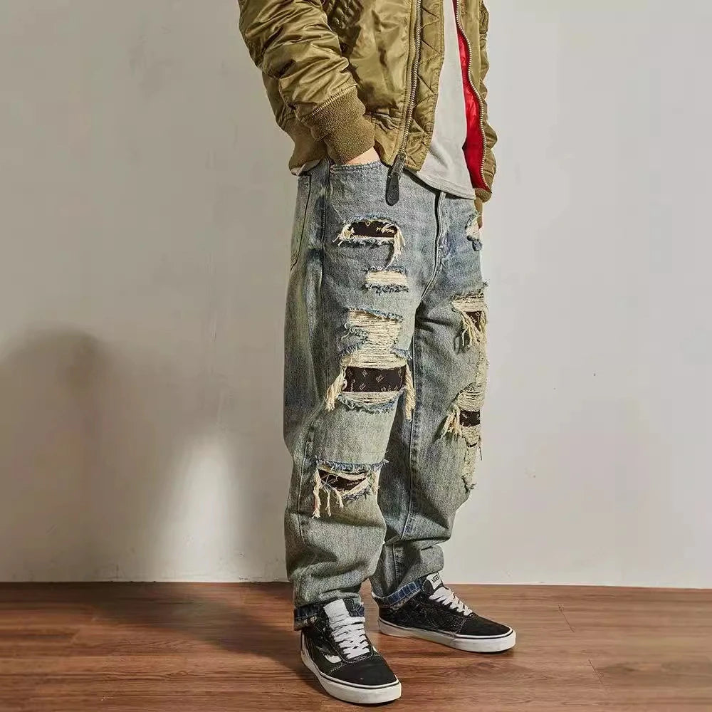 Men's Vintage Distressed Straight Jeans All Seasons