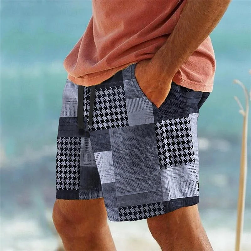 Geometric Men's Beach Shorts – Colorful Grid Print