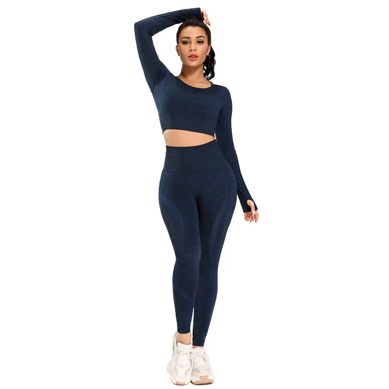 Damen 2-teiliges Yoga-Set – Nahtlose atmungsaktive Sportbekleidung