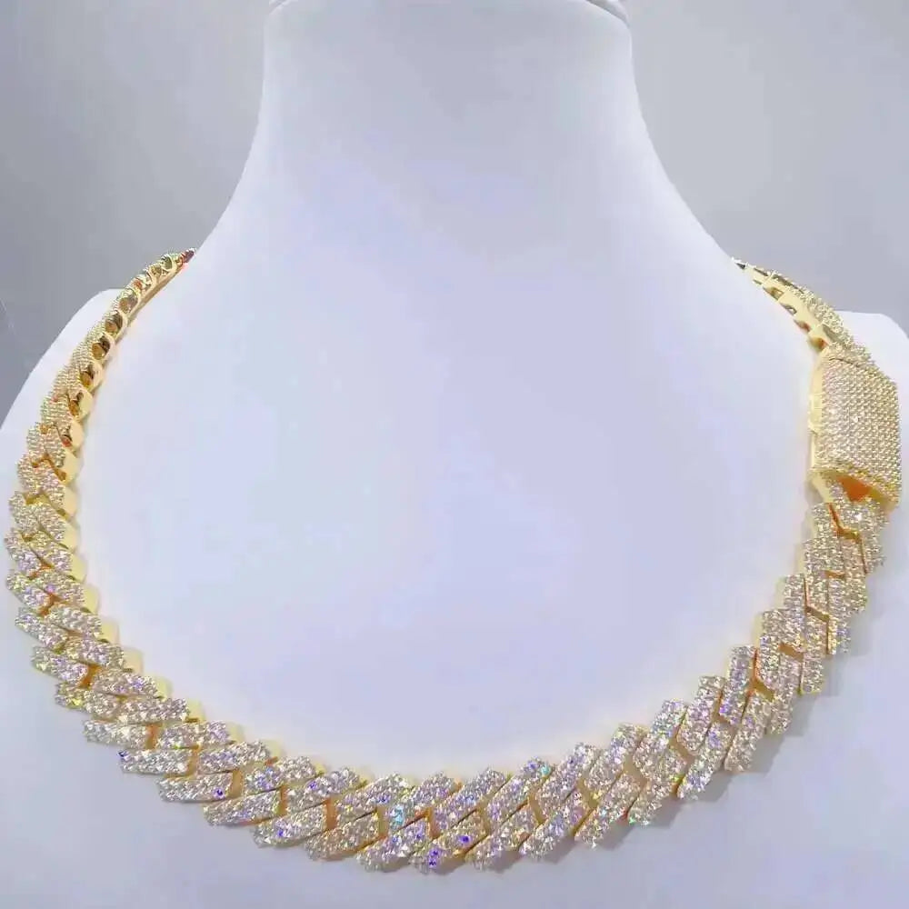 Gra Certificated Pure 925 Sterling Silver Added 18k Gold Plated 10mm Chains Vvs Moissanite Miami Cuban Link