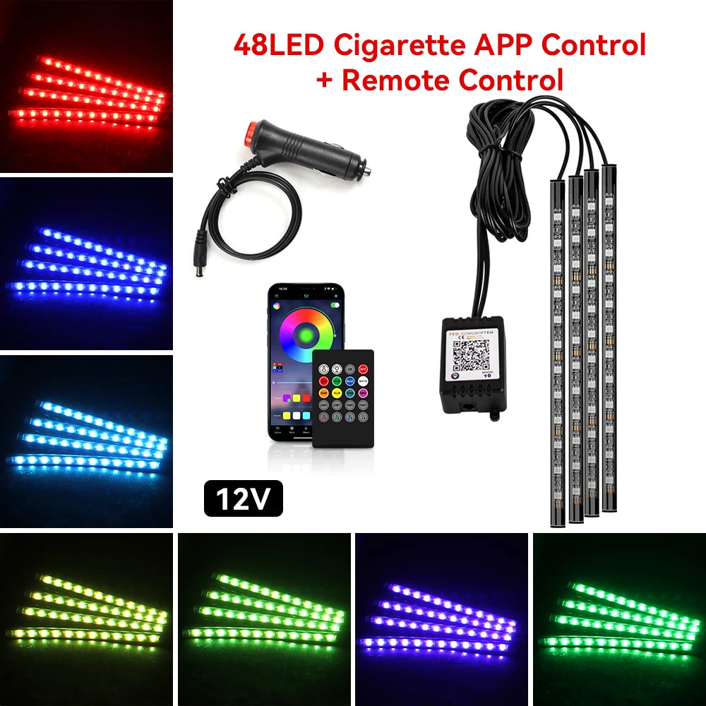 Neon 48/72 LED Auto-Ambiente-Fußraumbeleuchtung USB RGB App-Steuerung