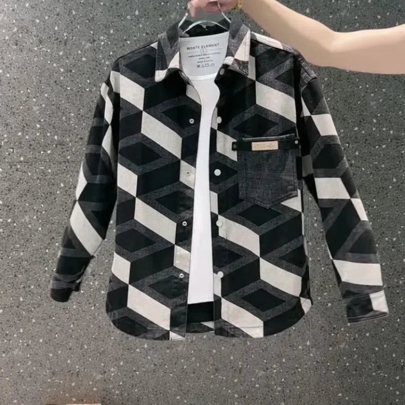 Trendy Plaid Shirt Jacket for Men – Casual Lapel