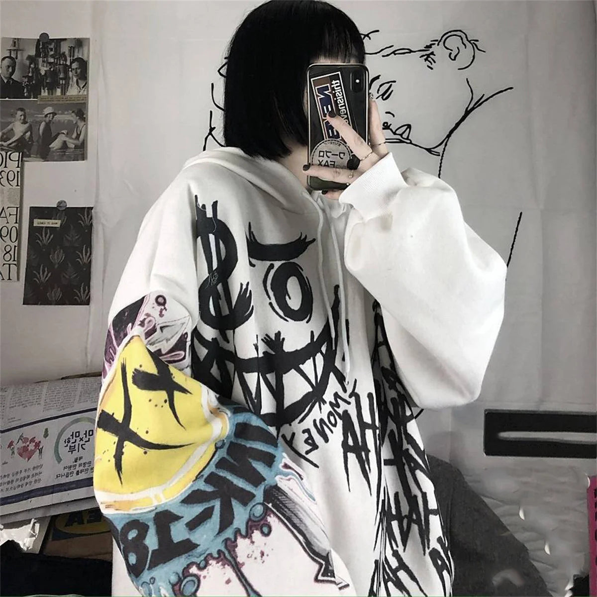 Hoodie Oversize Damen Punk Sweatshirt Pullover