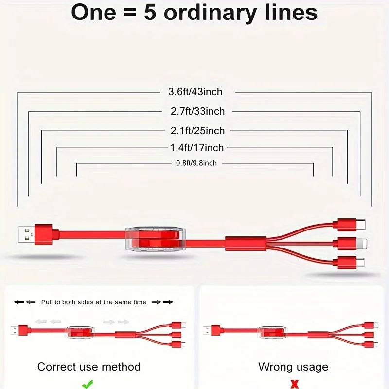 3-in-1 Retractable USB Cable iPhone Type-C Micro
