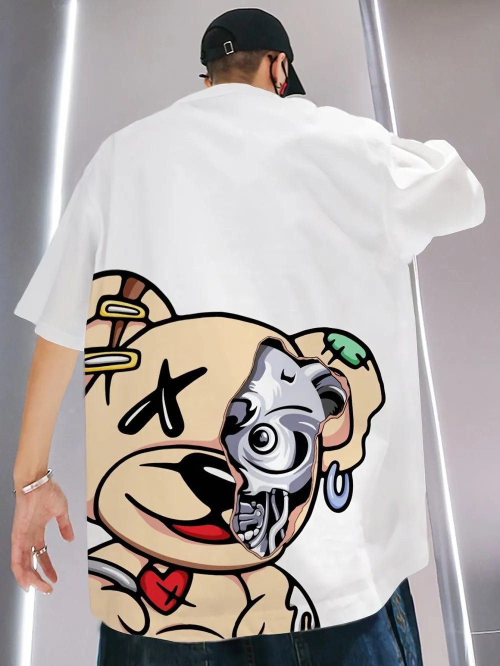 Men's Teddy Bear Skull Print Urban Street T-Shirt