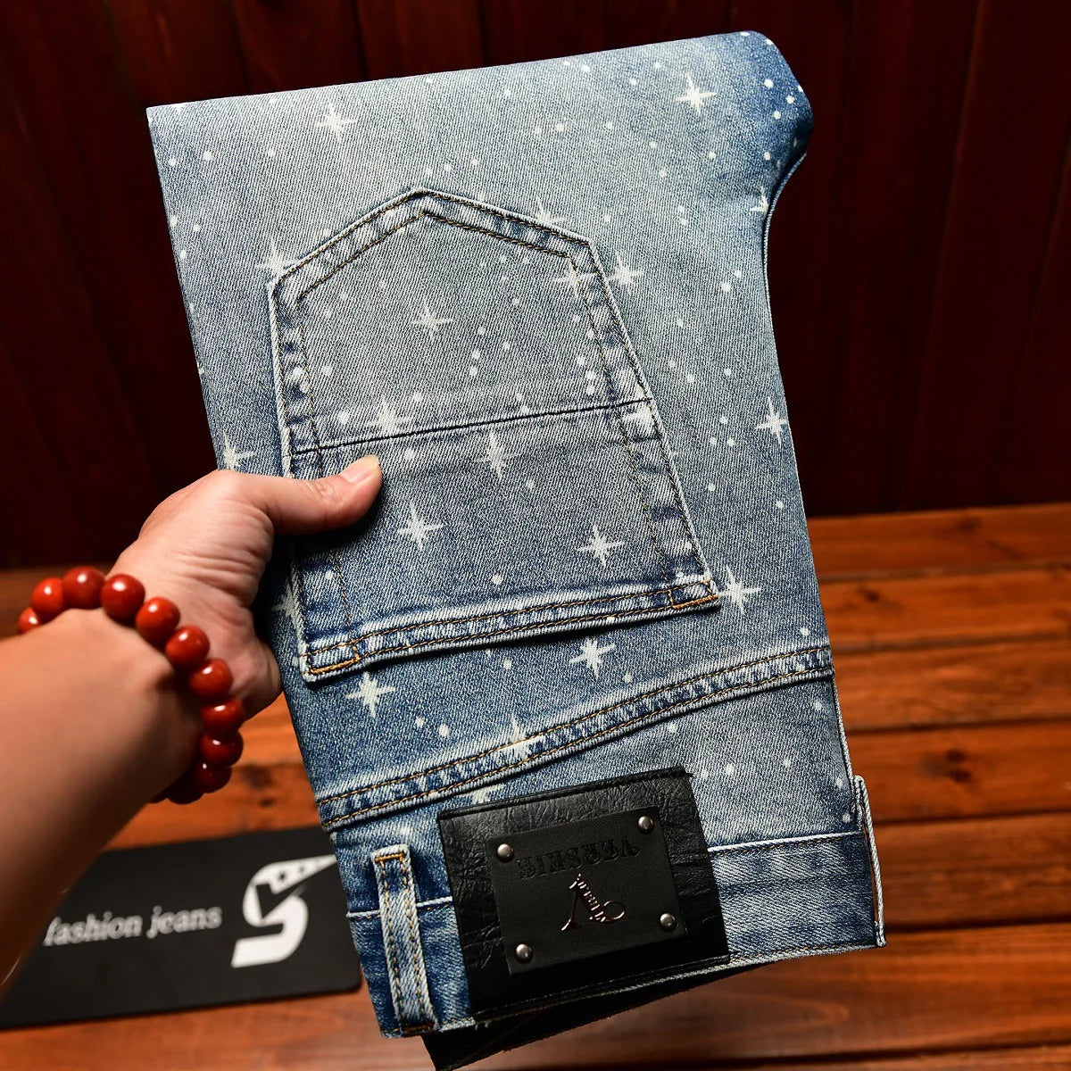 Herren Flash Print Slim Luxus Jeans | Elastisch