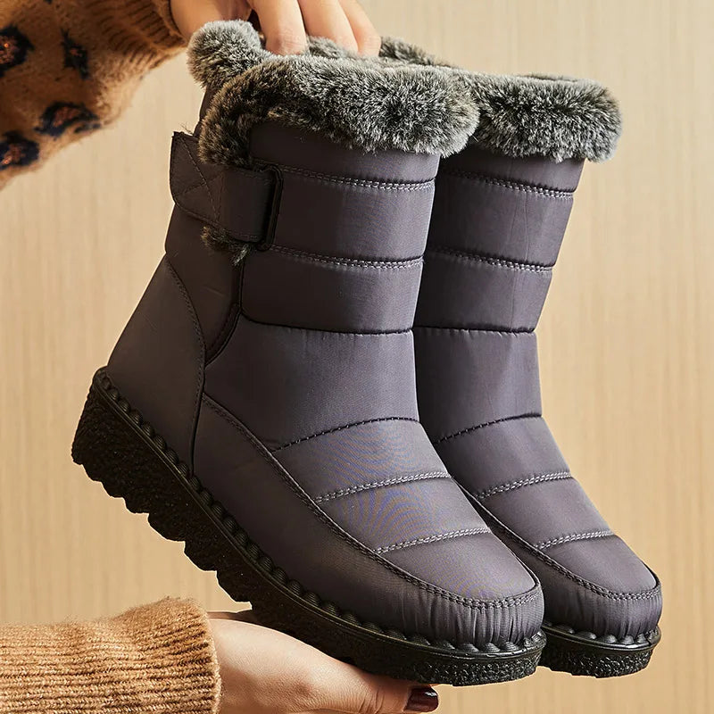 Women's Winter Snow Boots Ankle Low Heel Waterproof Fur Shoes