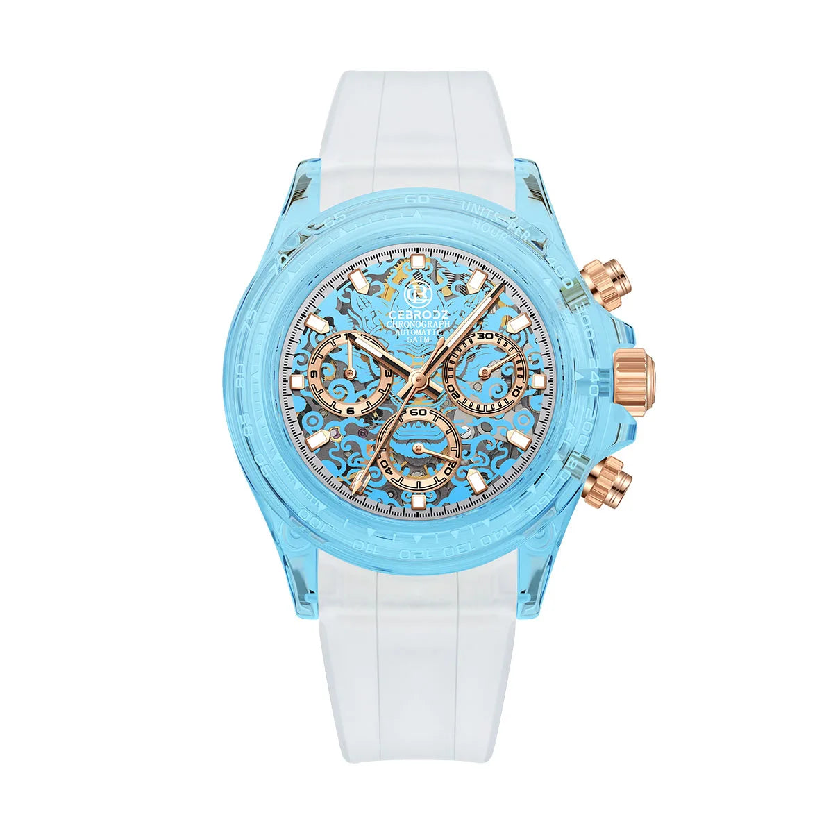CEBRODZ Chronograph High-transparency Crystal Sapphire Mechanical Watch for Men Luxury Lightweight Men's Wristwatches 165122A
