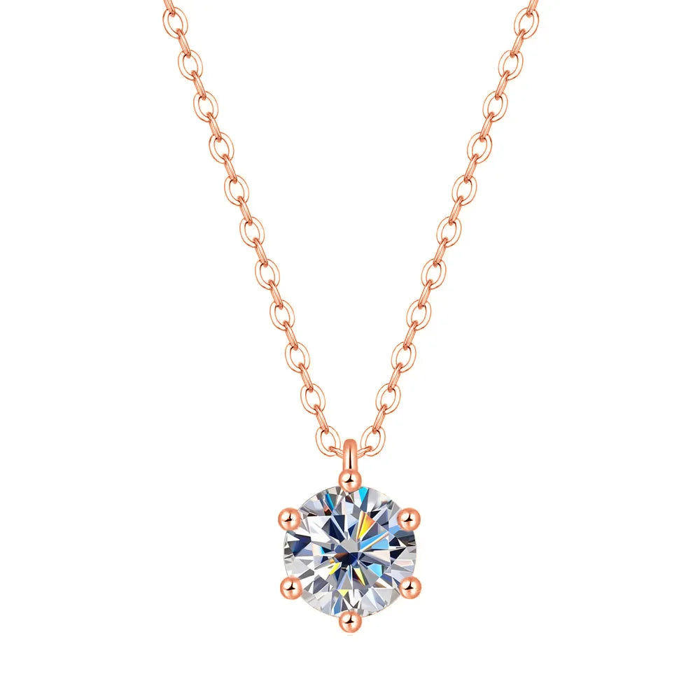 EWYA 1 2 Carat Real Moissanite Pendant Necklace For Women 6 Prong 100% 925 Sterling Silver Wedding Party Bridal Fine Jewelry - Teglex