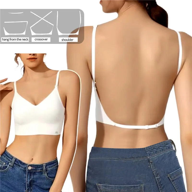 Women's Invisible Push Up Bra Deep U Backless