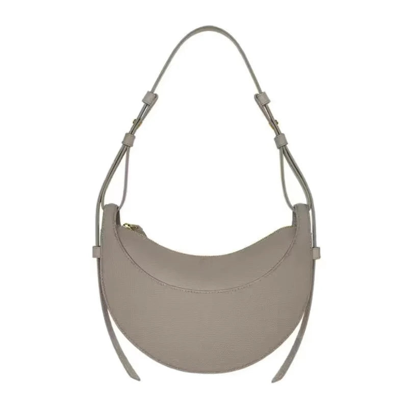 2025 French fashion genuine leather women's shoulder bag, crescent bag, niche design zipper closure shoulder crossbody bag - Teglex
