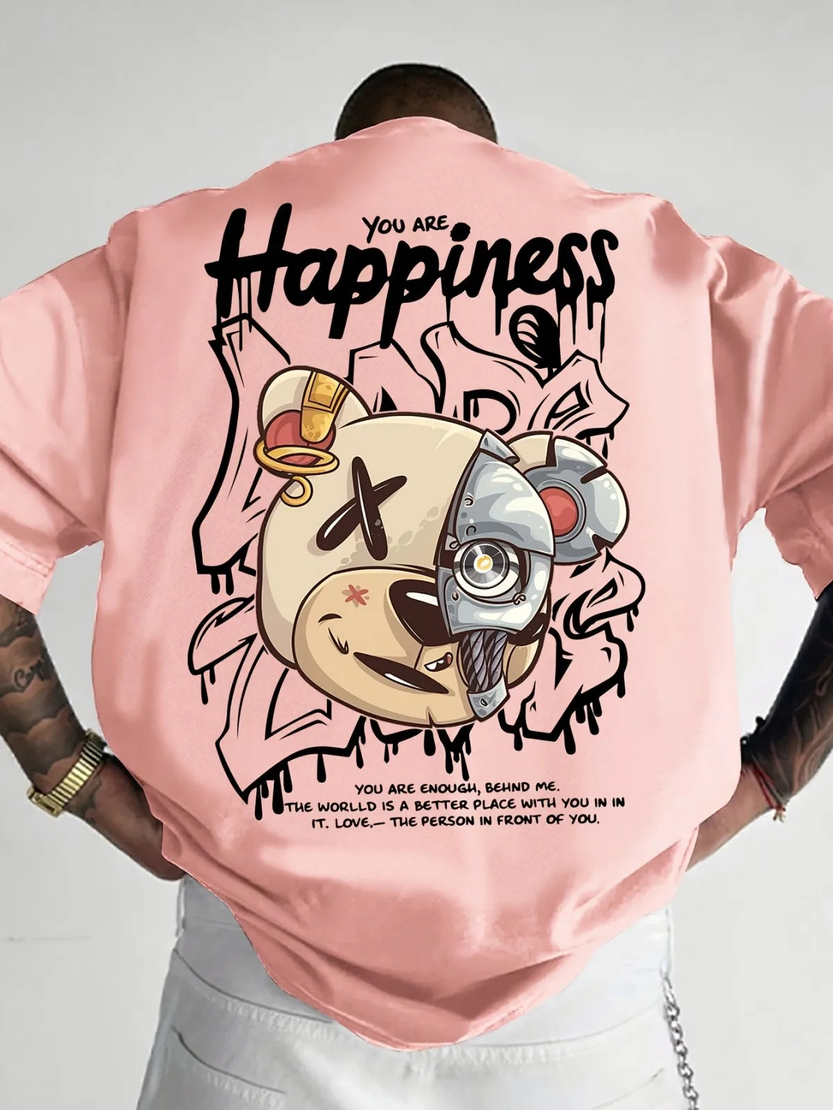 2025 New Men's Personalized Graffiti Bear Letter Printed Breathable and Comfortable Round Neck T-shirt Outdoor High Street Top - Teglex -
