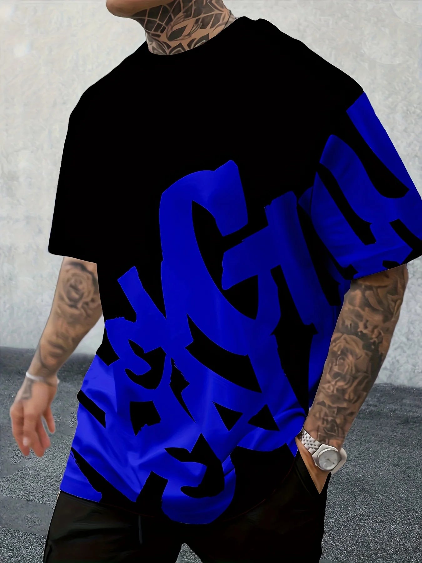 Herren T-Shirt mit Buchstaben-Print, atmungsaktiv, Rundhals