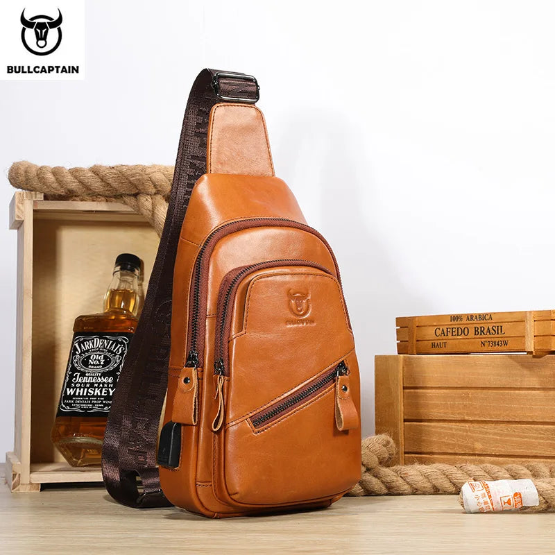 BULLCAPTAIN 2023 Die neueste Herren Leder-Brusttasche Große Kapazität Lässige Herren Umhängetasche Klassische Leder-Brusttasche XB 127