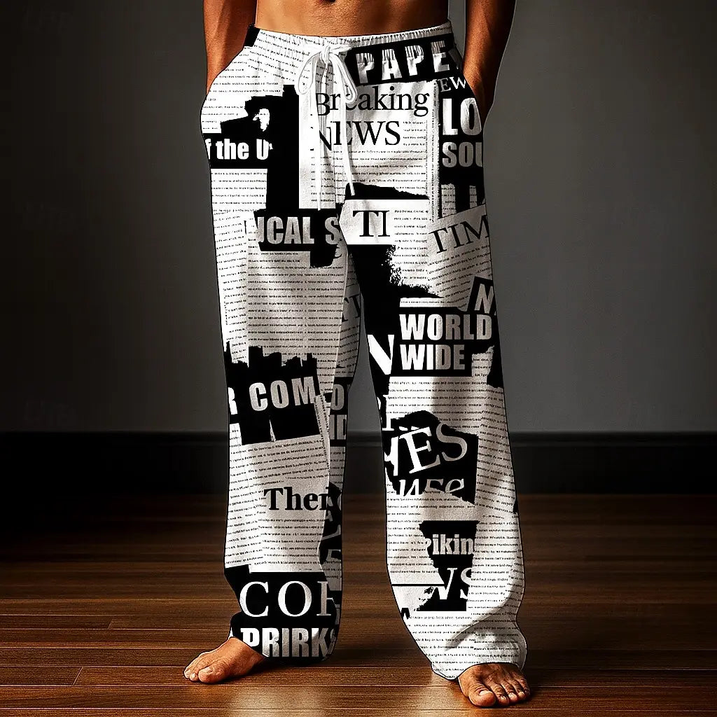 Men's Newspaper Letter Print Baggy Streetwear Pants