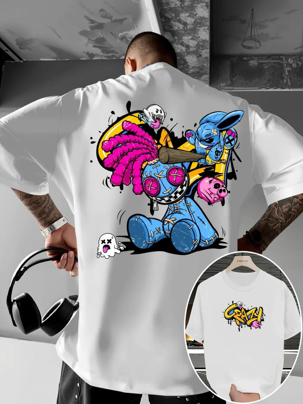 Herren T-Shirt mit Cartoon-Graffiti-Print – Streetwear-Oberteil