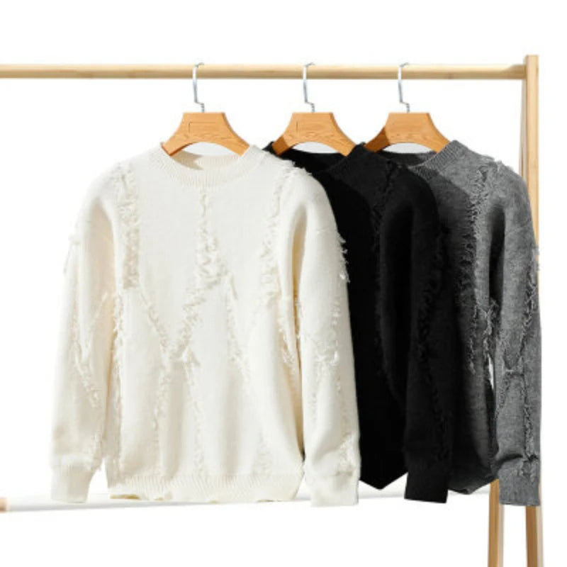 Herren Lockere Distressed Strick Hoodie Lässiger Winterpullover