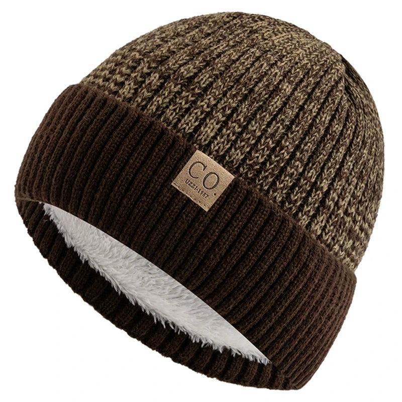 Unisex zweifarbige Wintermütze mit Fellfutter
