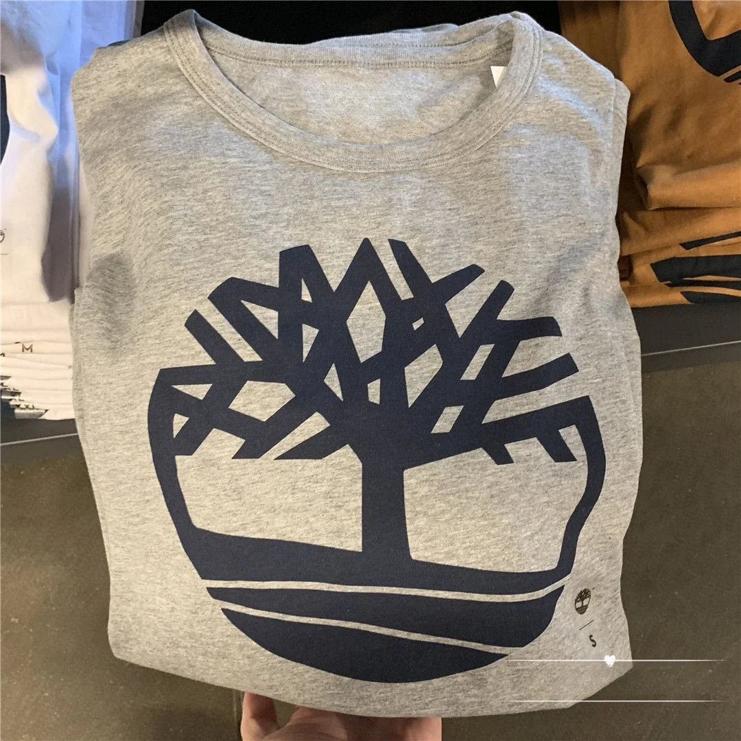 Men's Cotton Tree Logo Print T-Shirt Casual Summer Tee