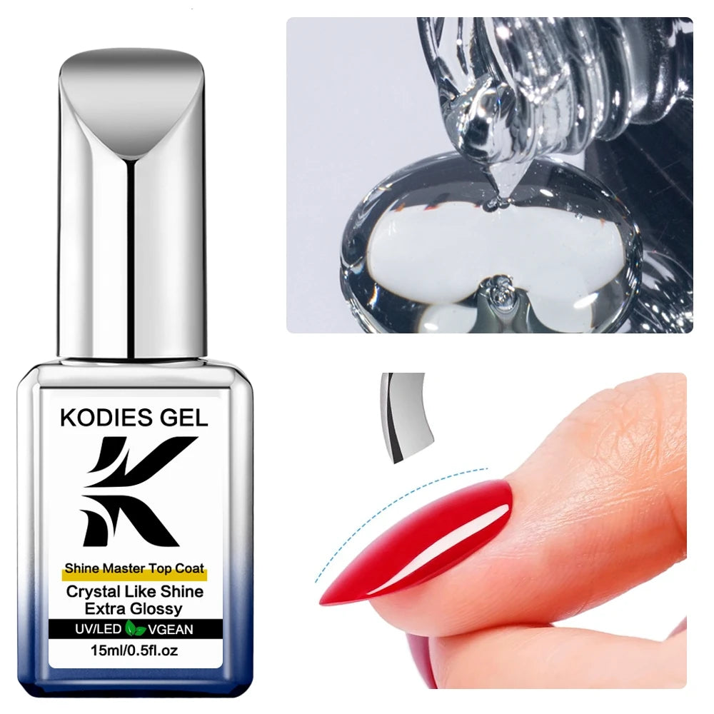 KODIES GEL Chrome Top Coat Nail Powder Finish UV Gel Nail Polish 15ML Super Shine Topcoat No Wipe Semi Permanent DIY Nails Art - Teglex