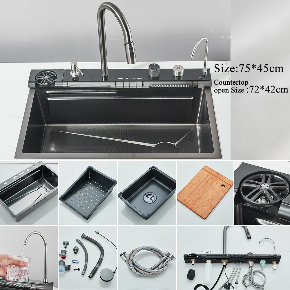 Smart Kitchen Sink Set – Digital Display, Waterfall, Water Purifier & Soap Dispenser - Teglex