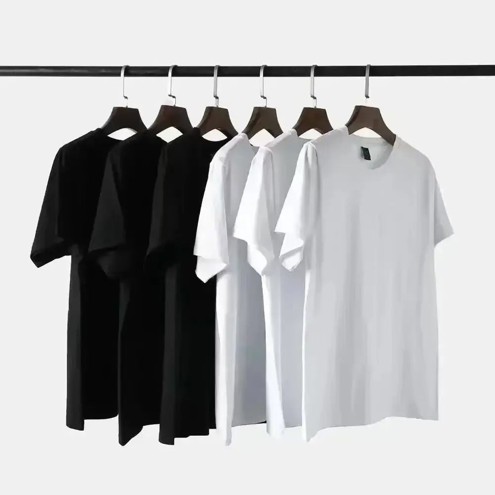 Cotton Hot Sales Mens T-shirt Solid Color Casual Quality Short Sleeve Outdoor Sports Jogging T-shirt Soft Loose Black White Tees