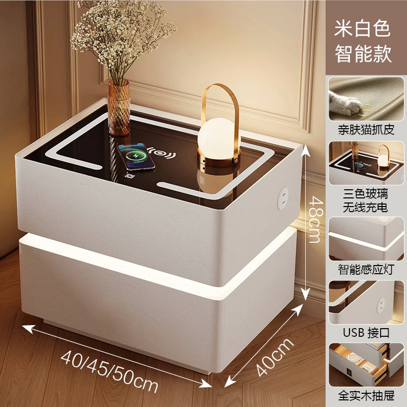 Smart Nightstand with Wireless Charging Floating LED Bedside Table Luxury Modern 2-Tier Storage Drawer Compact Bedroom Furniture - Teglex