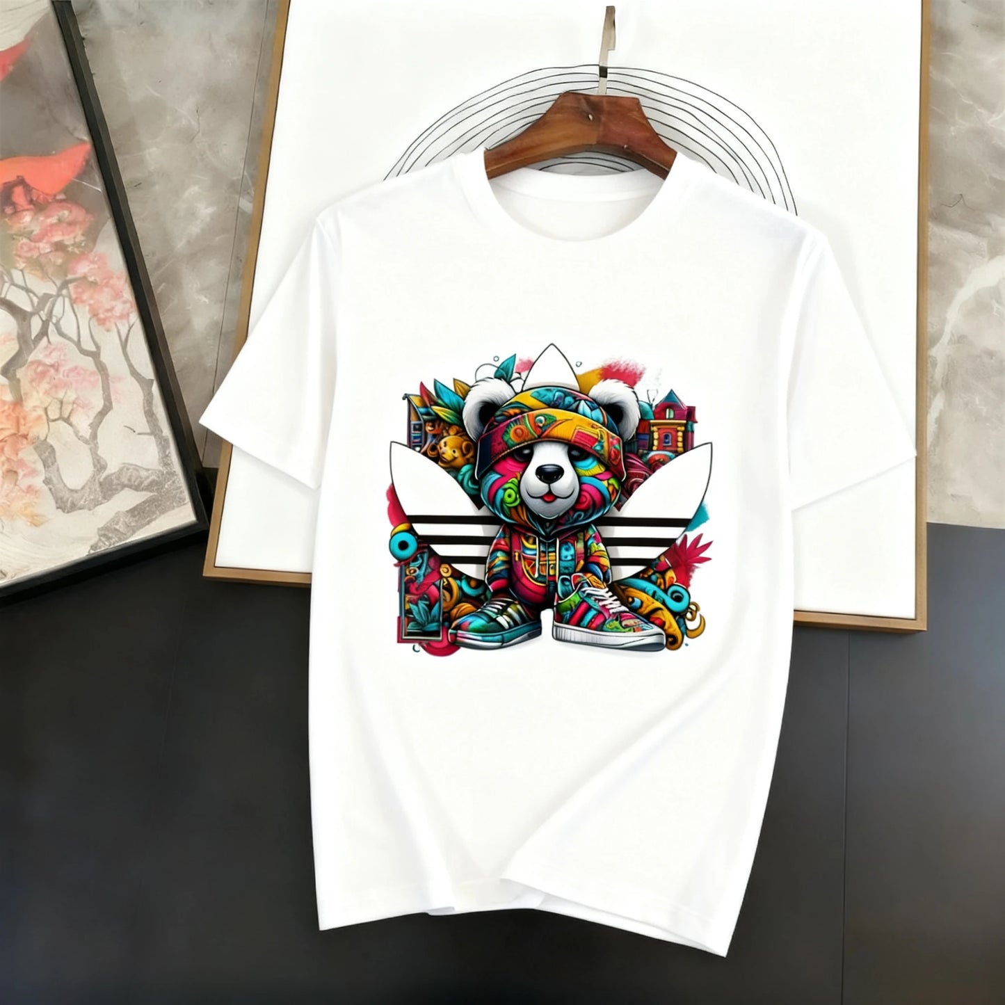 Men's and Women's Patterned Top Multi-purpose Loose T-shirt Pure Cotton 2025 Summer New Short Sleeved Sailor Collar Print - Teglex