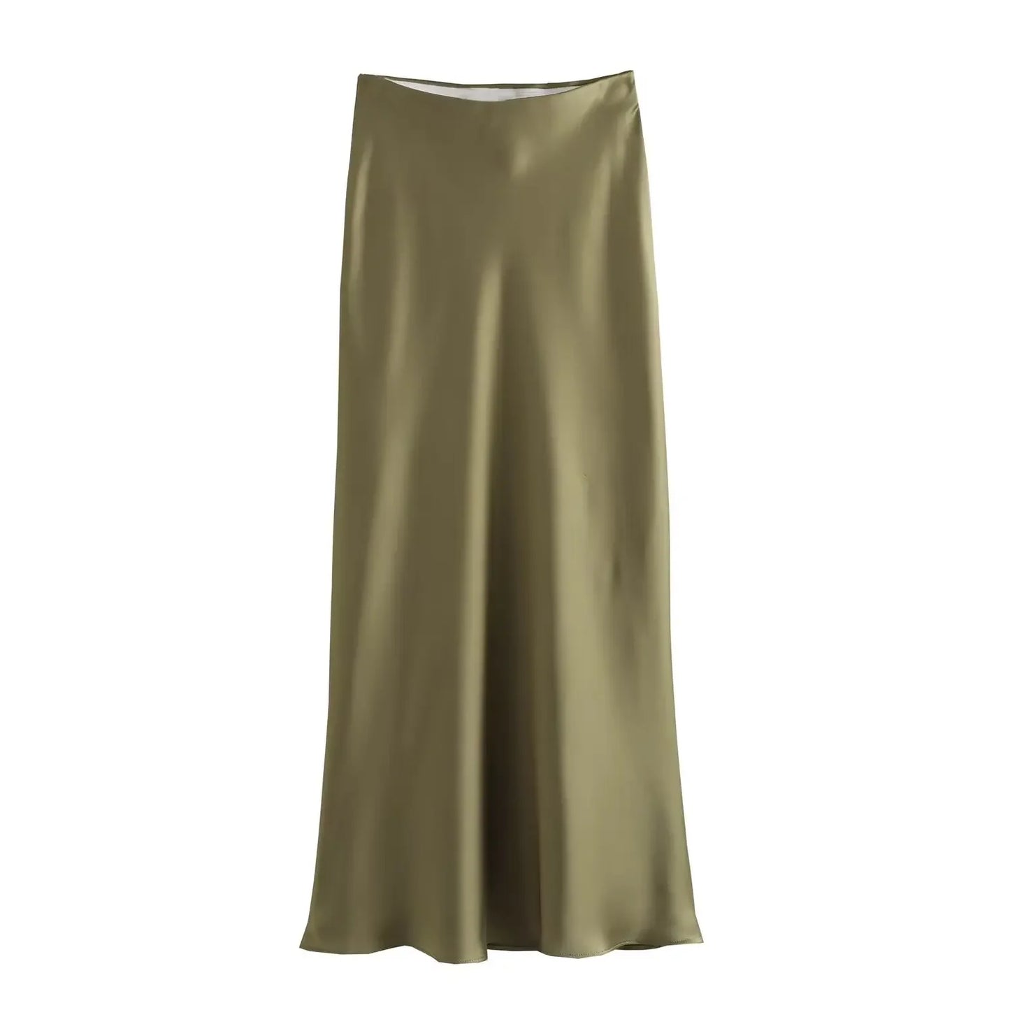 Willshela 2024 Black Satin Skirt Woman High Waist Elegant Long Skirts For Women Fashion Summer Midi Skirt Office Women's Skirts - Teglex