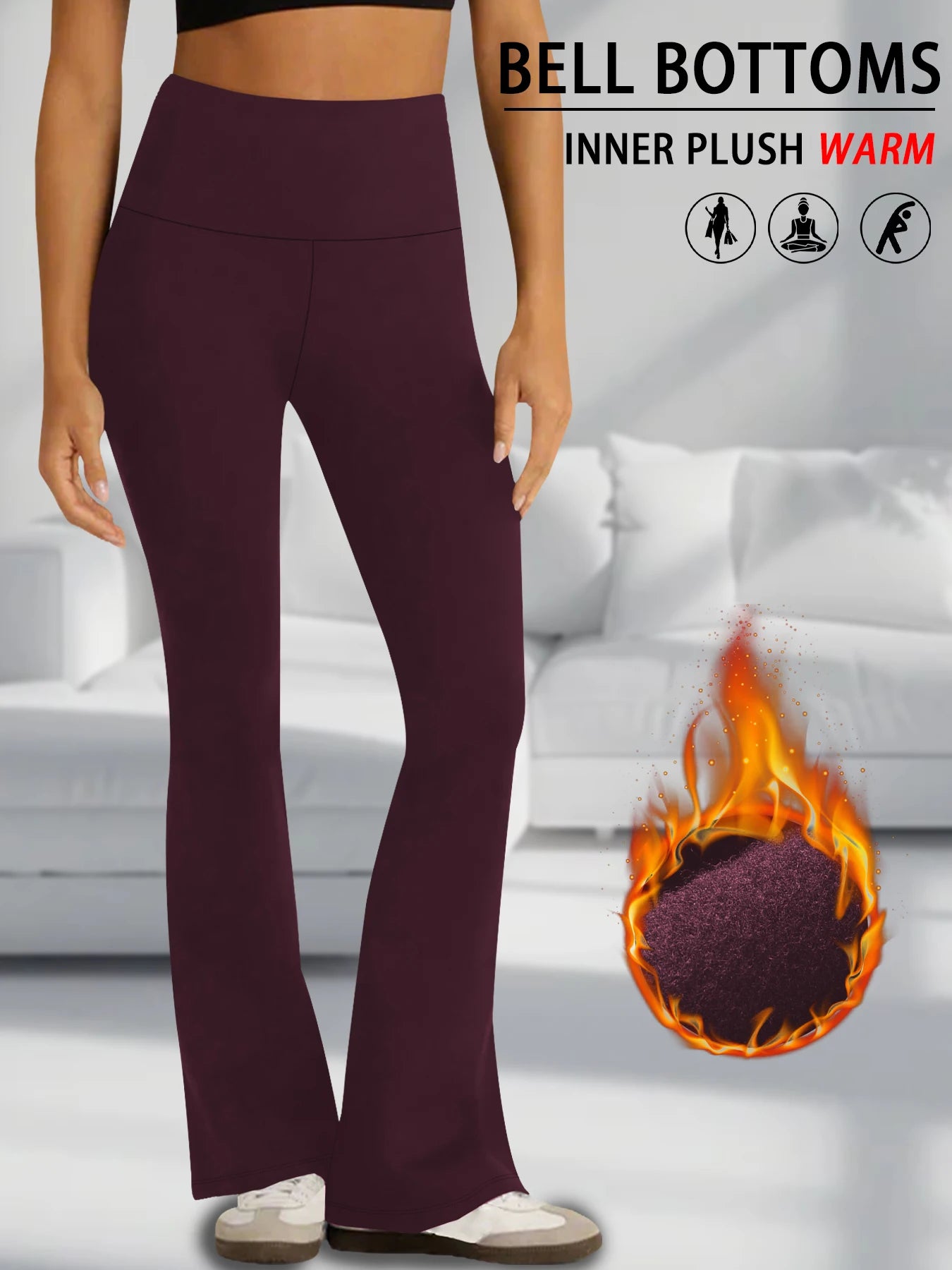 Women's High Waist Fleece Flare Leggings Tummy Control