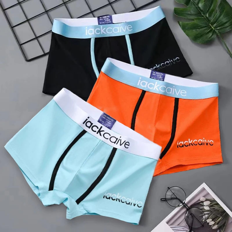 3Pcs Men's Cotton Boxer Briefs Breathable Printed M-3XL