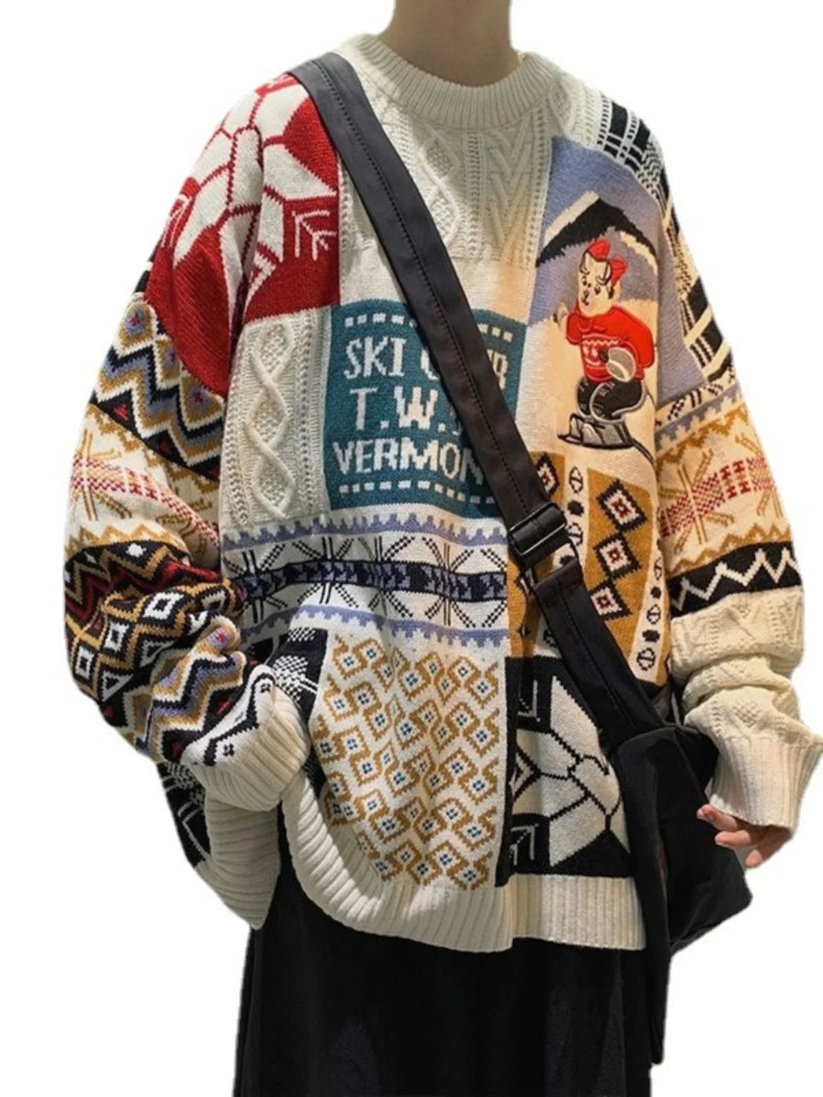 Herren Locker Gestrickter Pullover Lässige Weiße Oberbekleidung Winter