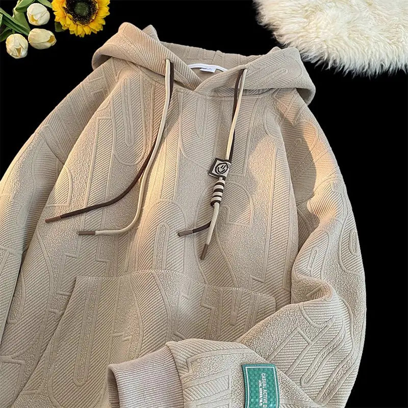 Herren-Kapuzenpullover, lässig, weiter Schnitt, mit Fleece-Futter, Winter-Oberteil