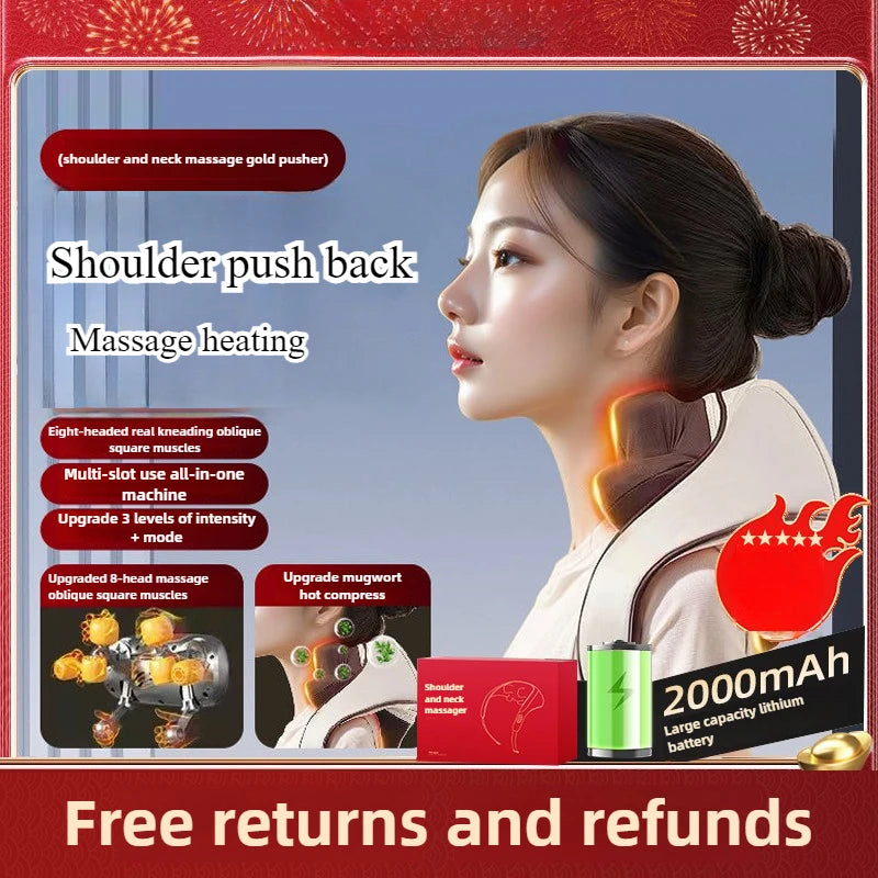 8-Head Cervical Neck Wireless Massager Back Waist Shoulder Trapezius Neck Shoulder Kneading Artifact Massage Shawl Hot Compress