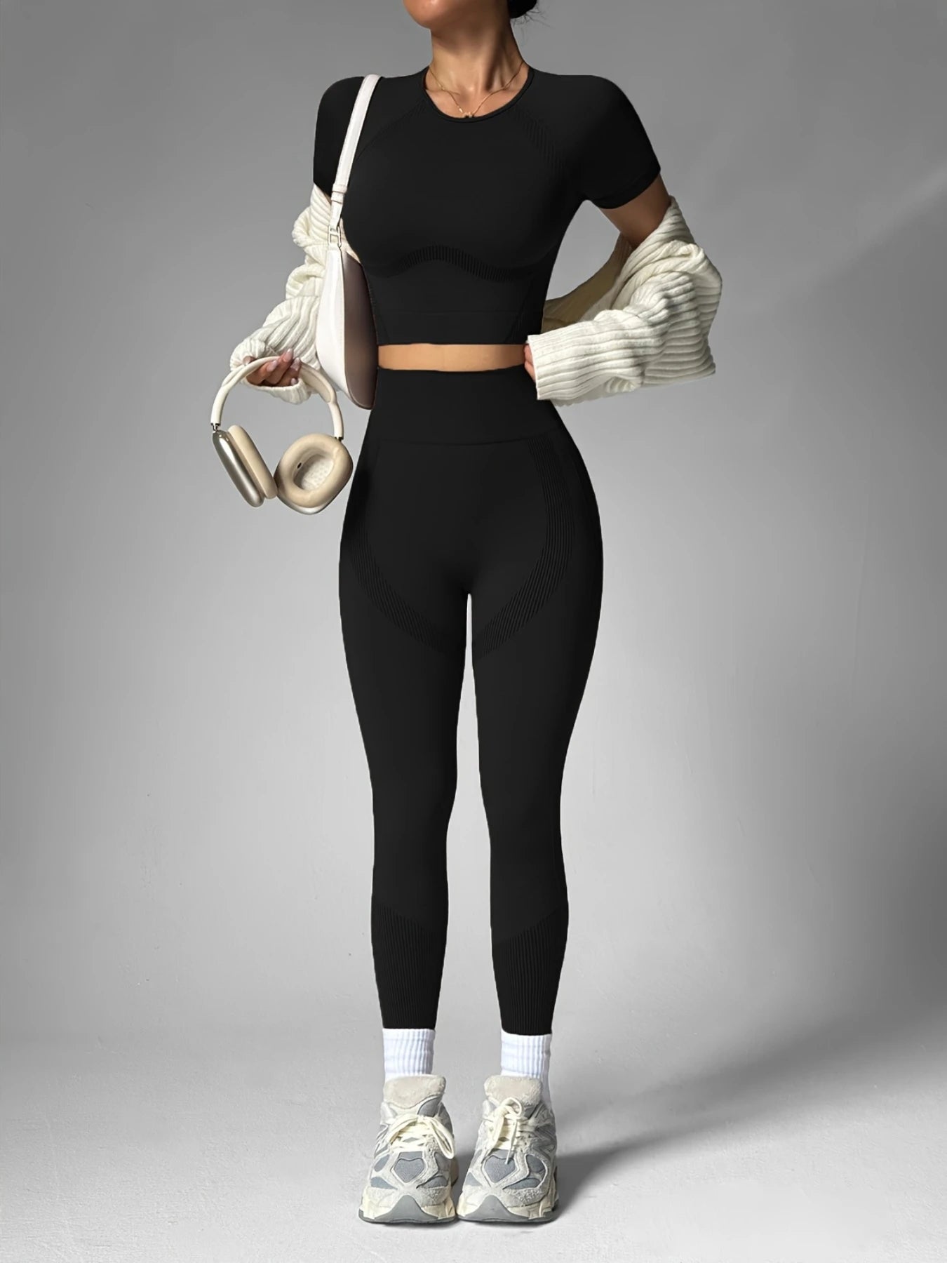 2-teiliges Damen-Sportbekleidungsset Kurzarm & High-Waist-Hose