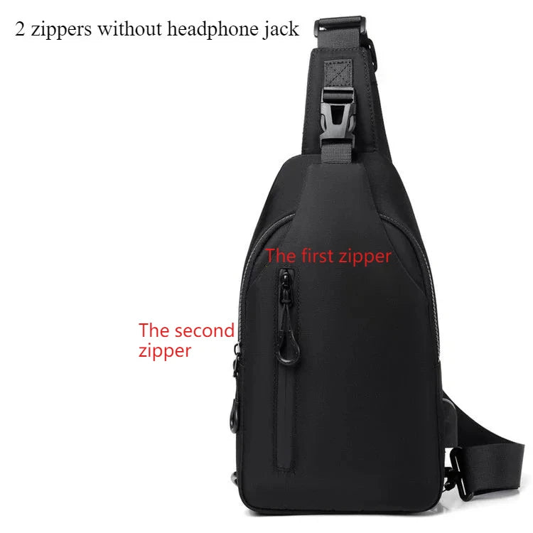 Men Bag Fashion New Solid Color Men Chest Bag Outdoor Casual Fashion One Shoulder Crossbody Bag Nylon USB Charging Shoulder Bags - Teglex