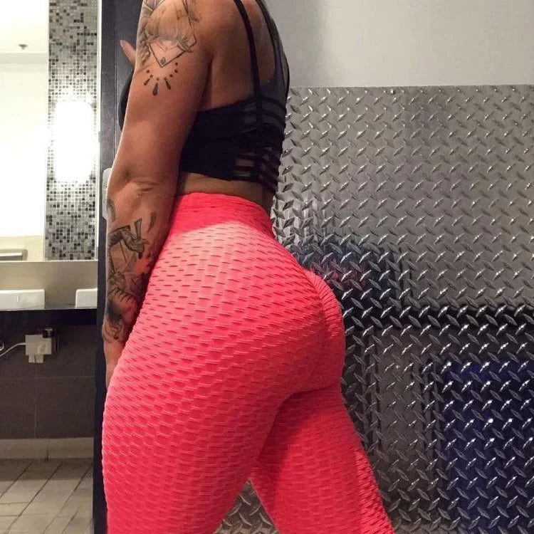 Damen High Waist Bubble Leggings Nahtlose Hüftlifting Gym Hose