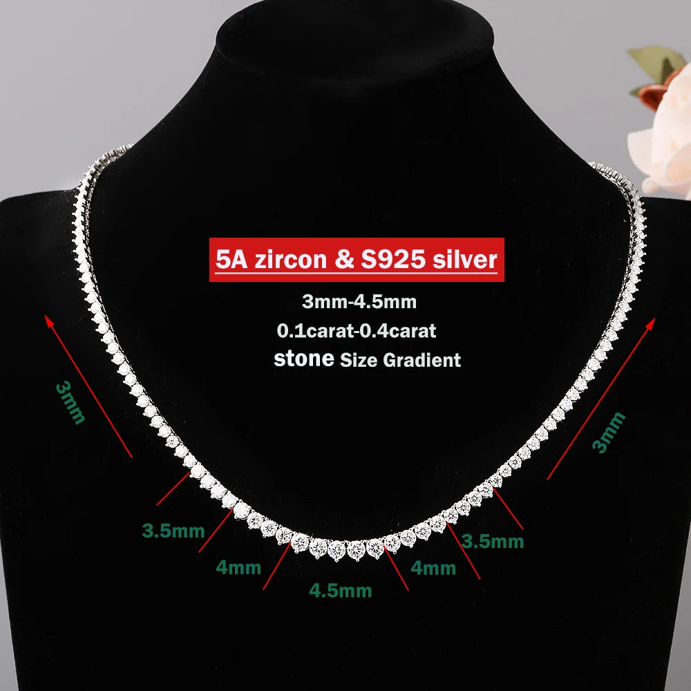 3-5mm Size Gradient Full Moissanite Diamond Tennis Necklace with Certificate 100% S925 Silver Choker Riviera Necklace for Women - Teglex