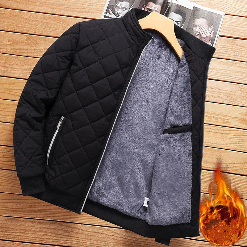 Men's Diamond Pattern Fleece Lined Slim Bomber Jacket