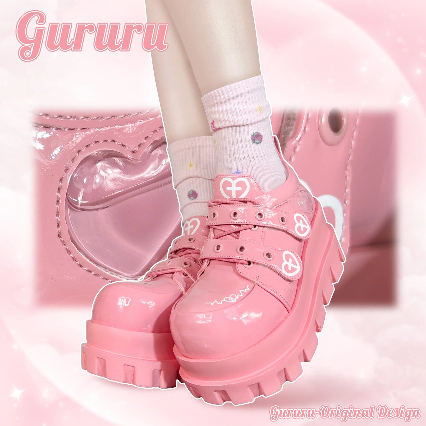 Punk Love Cross Macaron Platform Pumps Women Elegant Casual