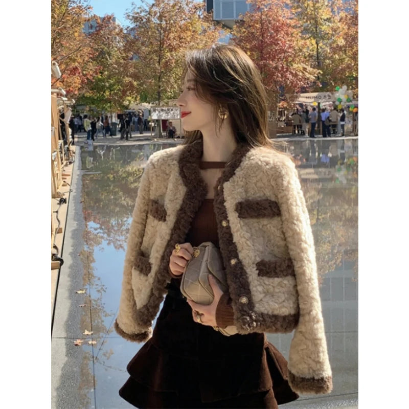 Warm Short Lamb Fur Jacket Women's Loose Button Coat