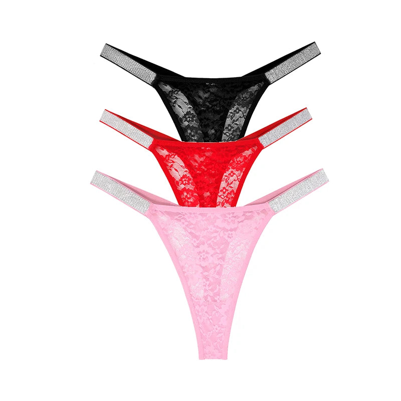 3 TLG. Spitzen-Blumen-Tanga-Set – G-String Dessous für Damen