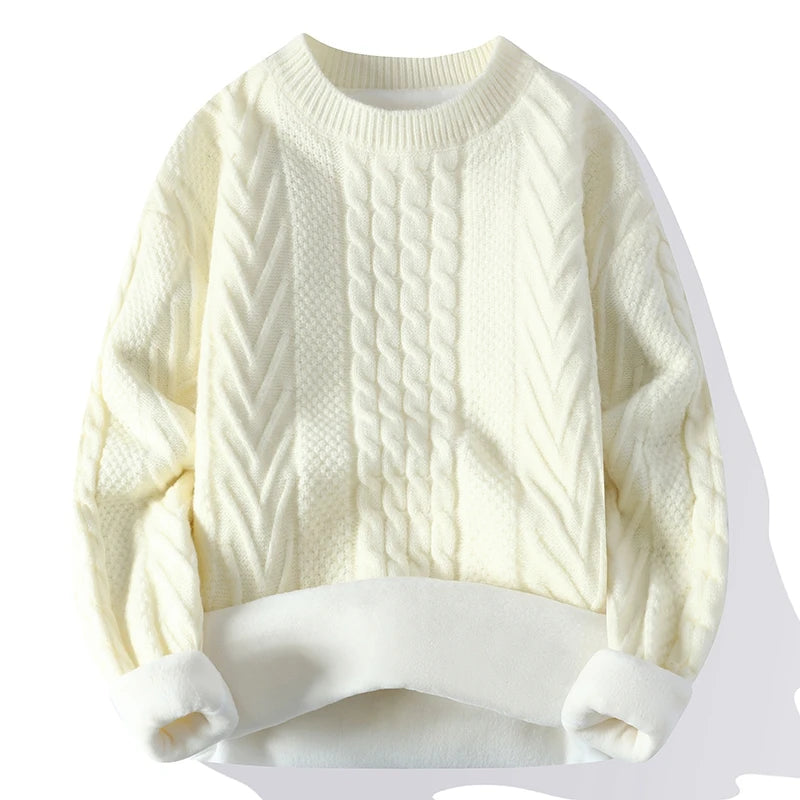 Herren England-Stil Beflockter Laternenärmel Strickpullover