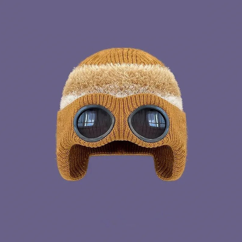Pilot Goggles & Fleece Knit Hat | Winter Cold Protection