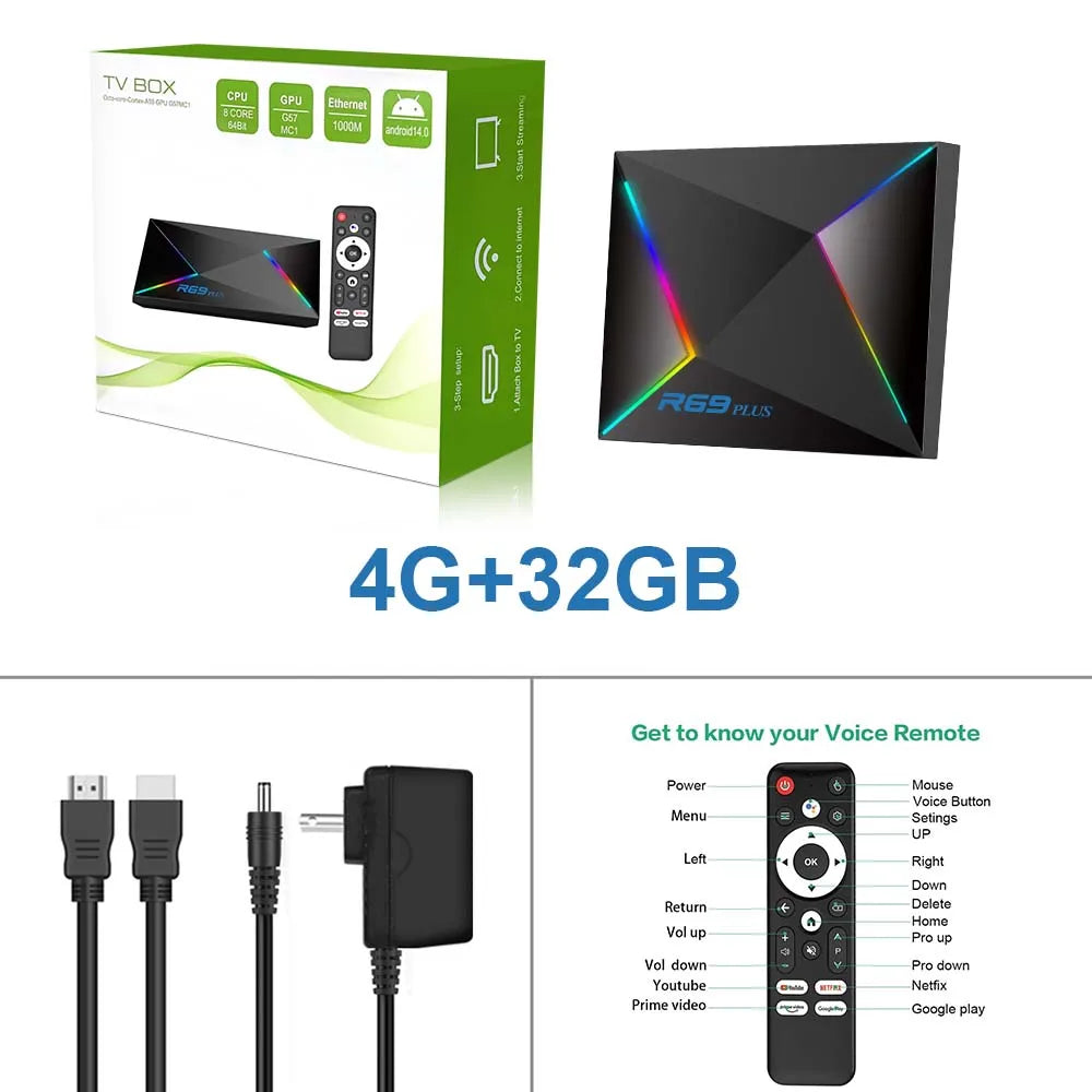 R69 Plus Android 14 TV Box 8K WiFi6 Streaming Player