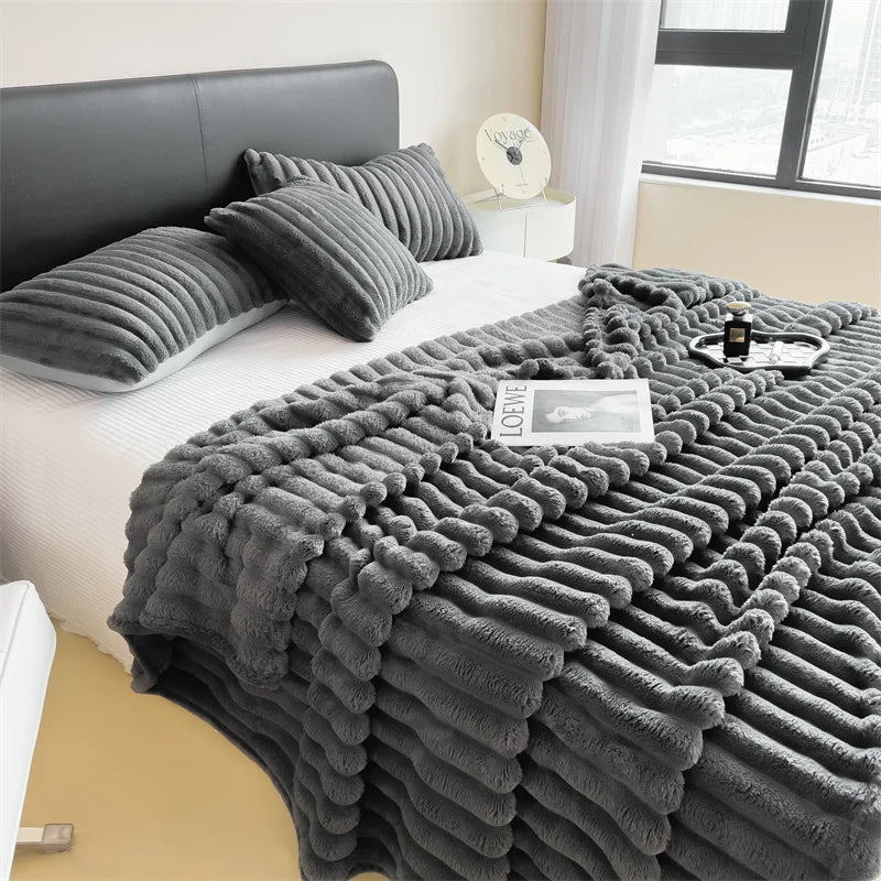 Solid color thickened wide striped multifunctional blanket, can be used as bed sheet cover blanket, nap blanket, pet blanket Shop1103712632 Store