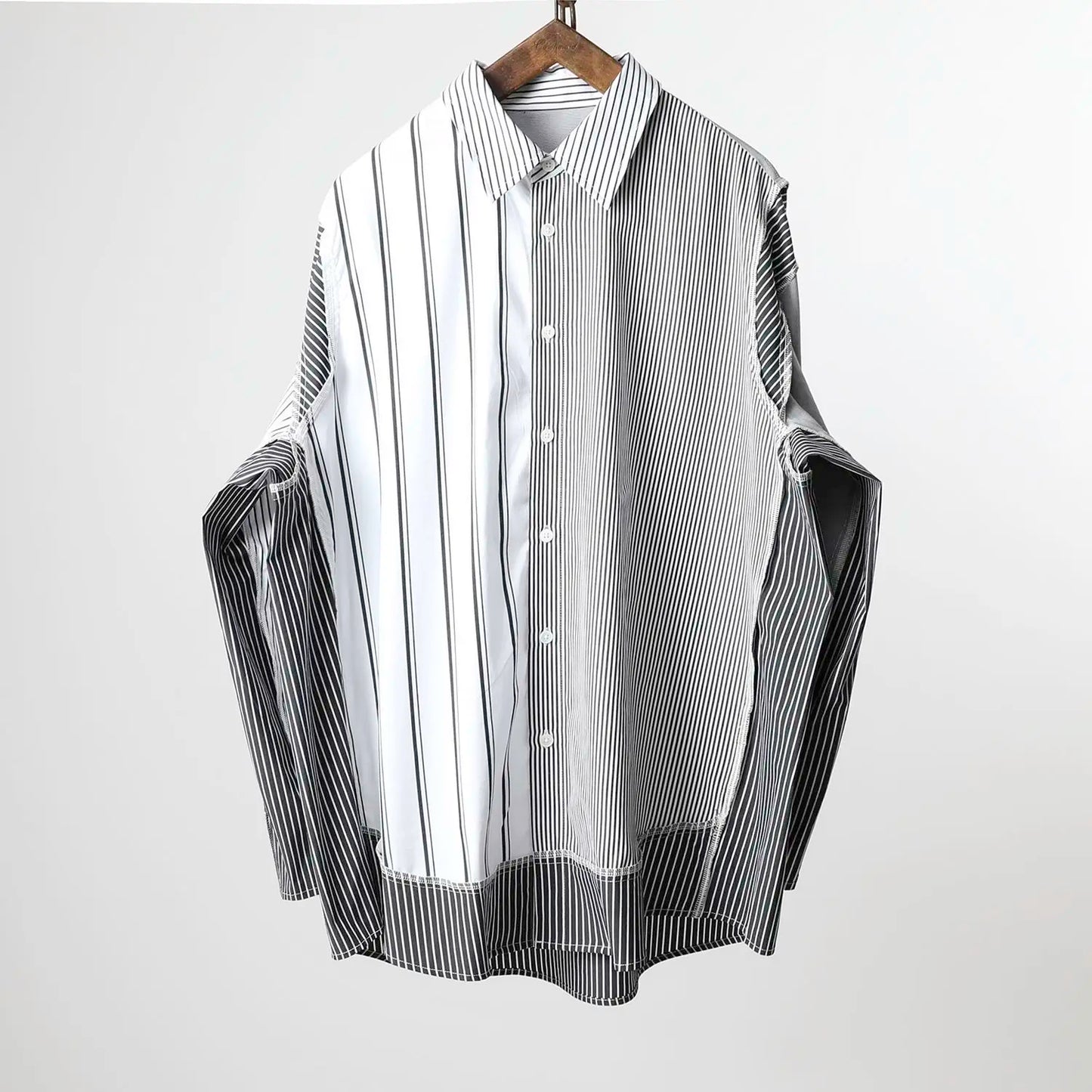 Men's Color Block Striped Patchwork Long Sleeve Shirt