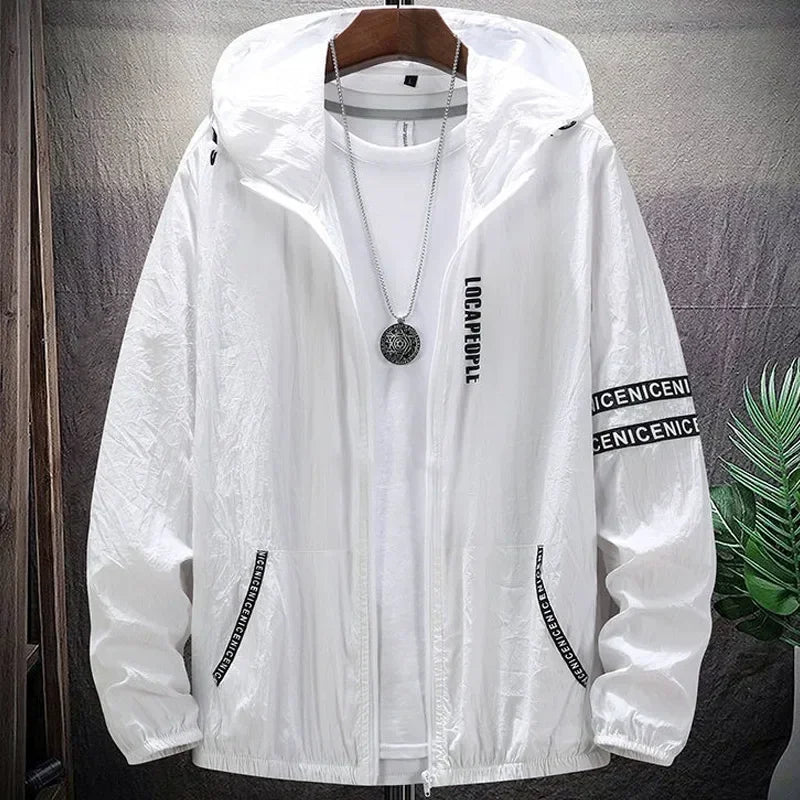 Summer Skin Coats Men SPF Ultra Light UV Sun Protection Big Size Hooded Windbreaker Jacket Men Striped Casual Outwear 8XL 9XL - Teglex