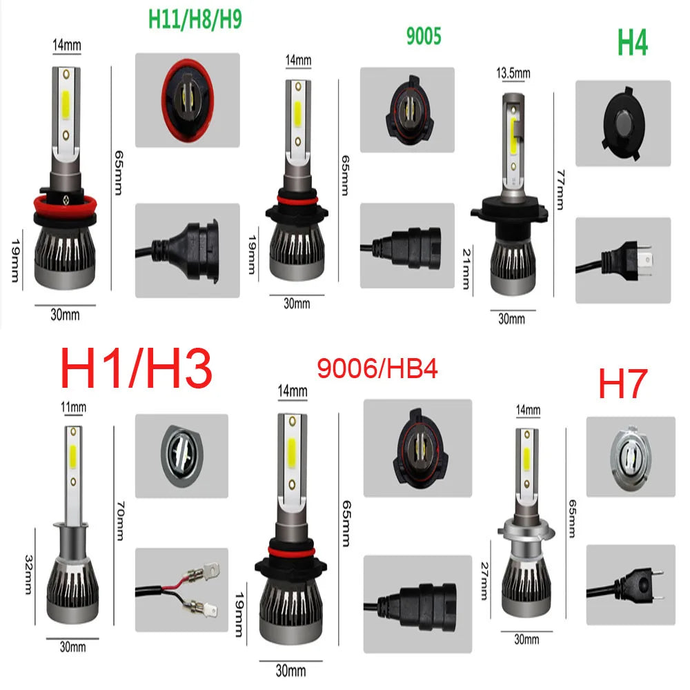 2Pcs LED H4 H7 Car Headlight Bulbs 20000LM Turbo 12V