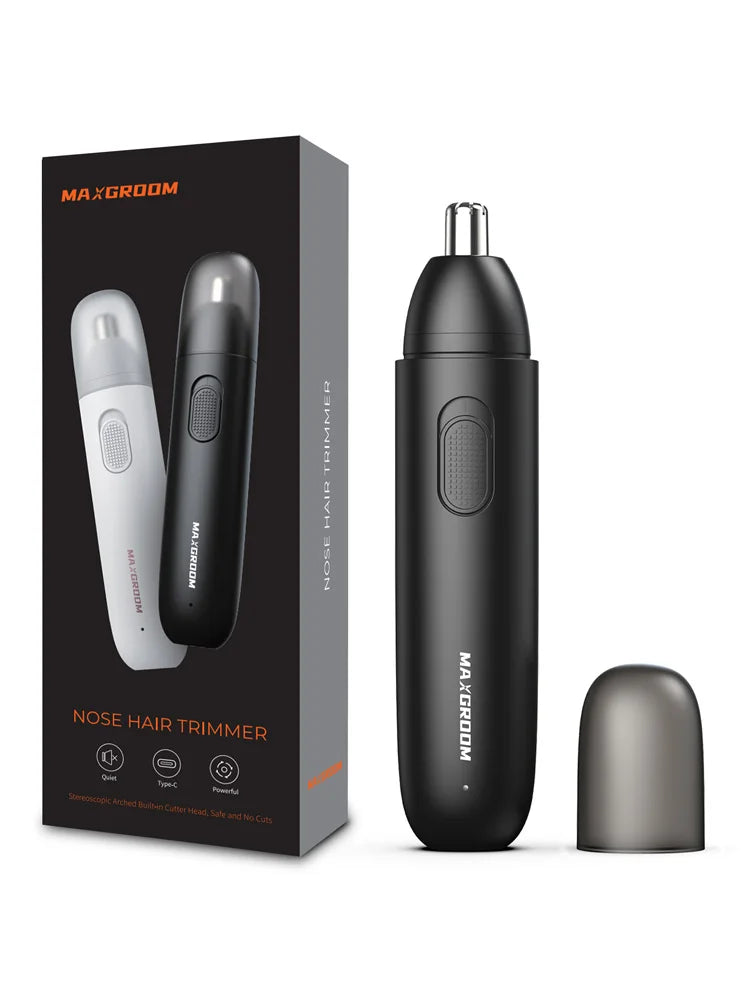 MAXGROOM Nasenhaartrimmer für Herren, wiederaufladbar, 360° rotierend, Zweiklingen-Elektrorasierer, Augenbrauen-Nasenhaartrimmer, schmerzfrei, sicher